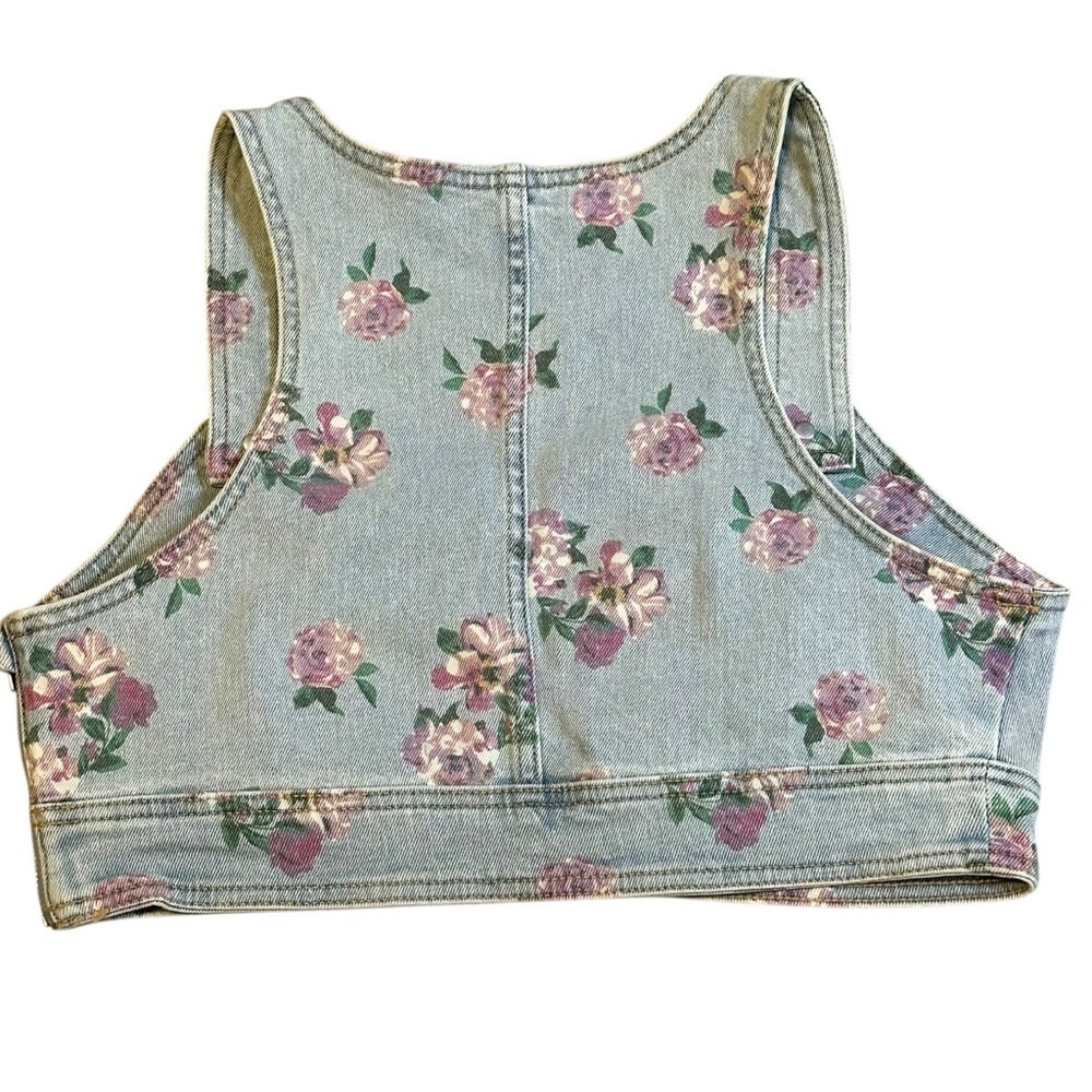 ๐ Wild Fable Denim Light-wash Floral Crop Top - Picture 4 of 9